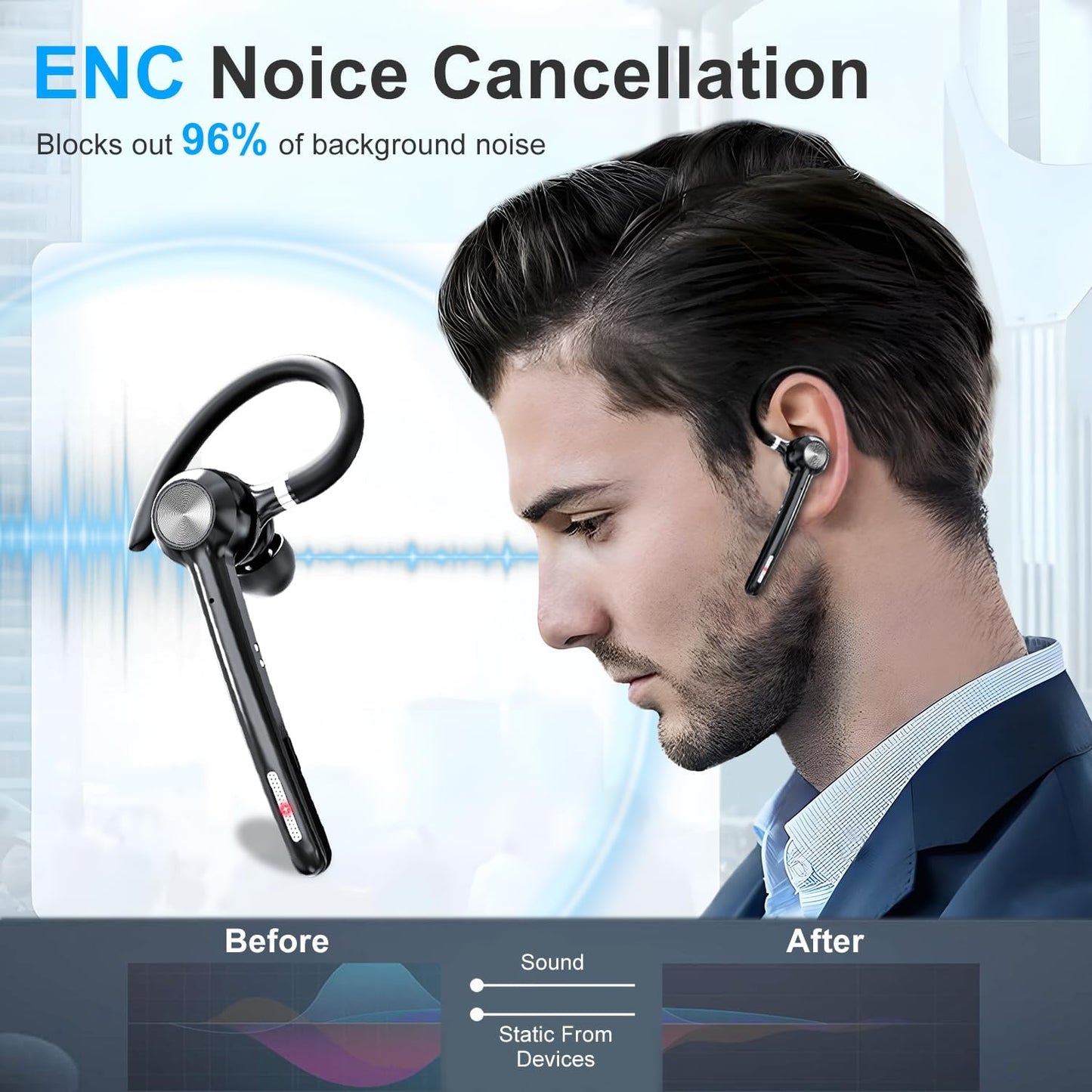 Auricular, inalámbrico, manos libres, cancelación de ruido (USADO).