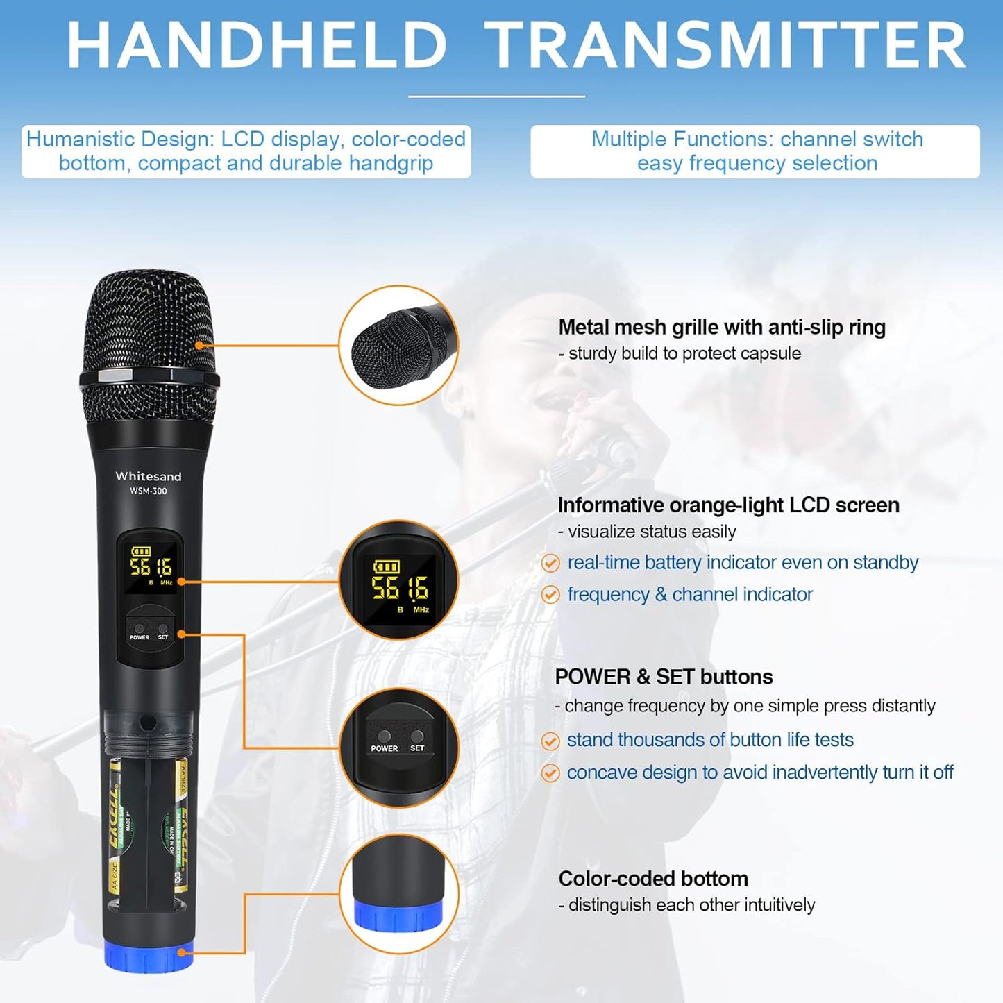 whitesand - Sistema de micrófono inalámbrico UHF.