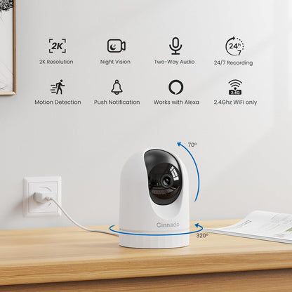 Cinnado 2K cámaras de seguridad para el hogar, cámara WiFi de 2.4 GHz.