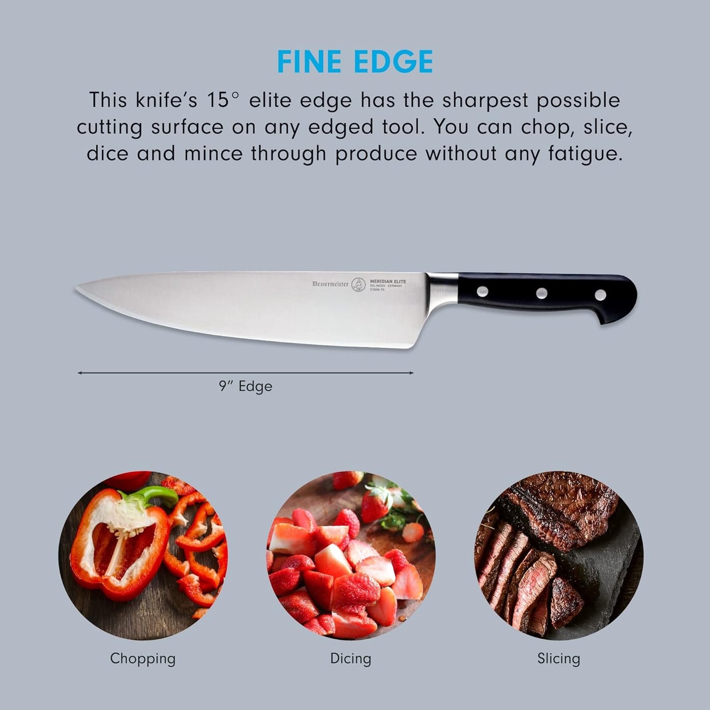 Cuchillo de chef, Messermeister Meridian Elite, 9", Stealth.