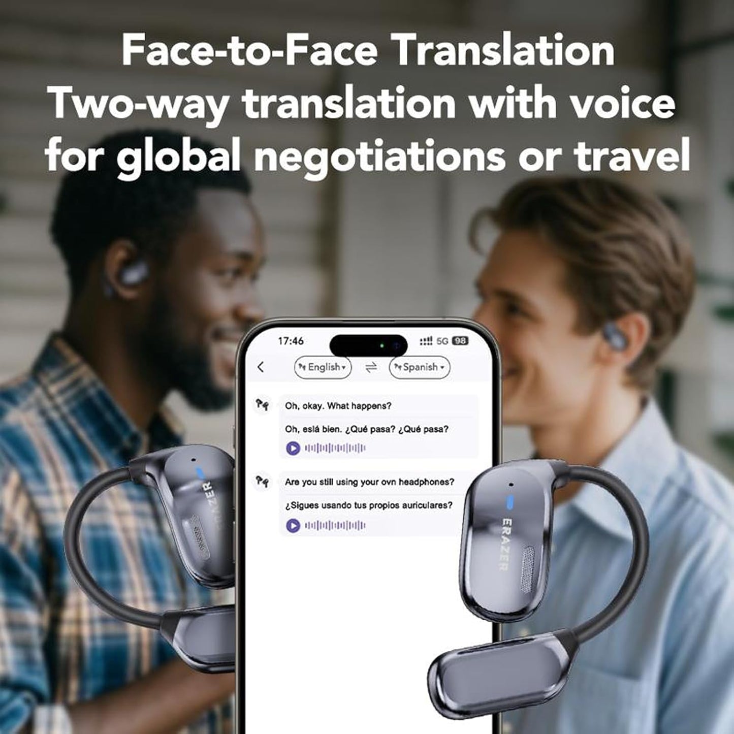 Auriculares ERAZER XF23 con traductor de IA en tiempo real, 3 en 1