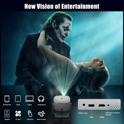 Proyector Native HD 1080P con soporte 4K, WiFi 6, Bluetooth.