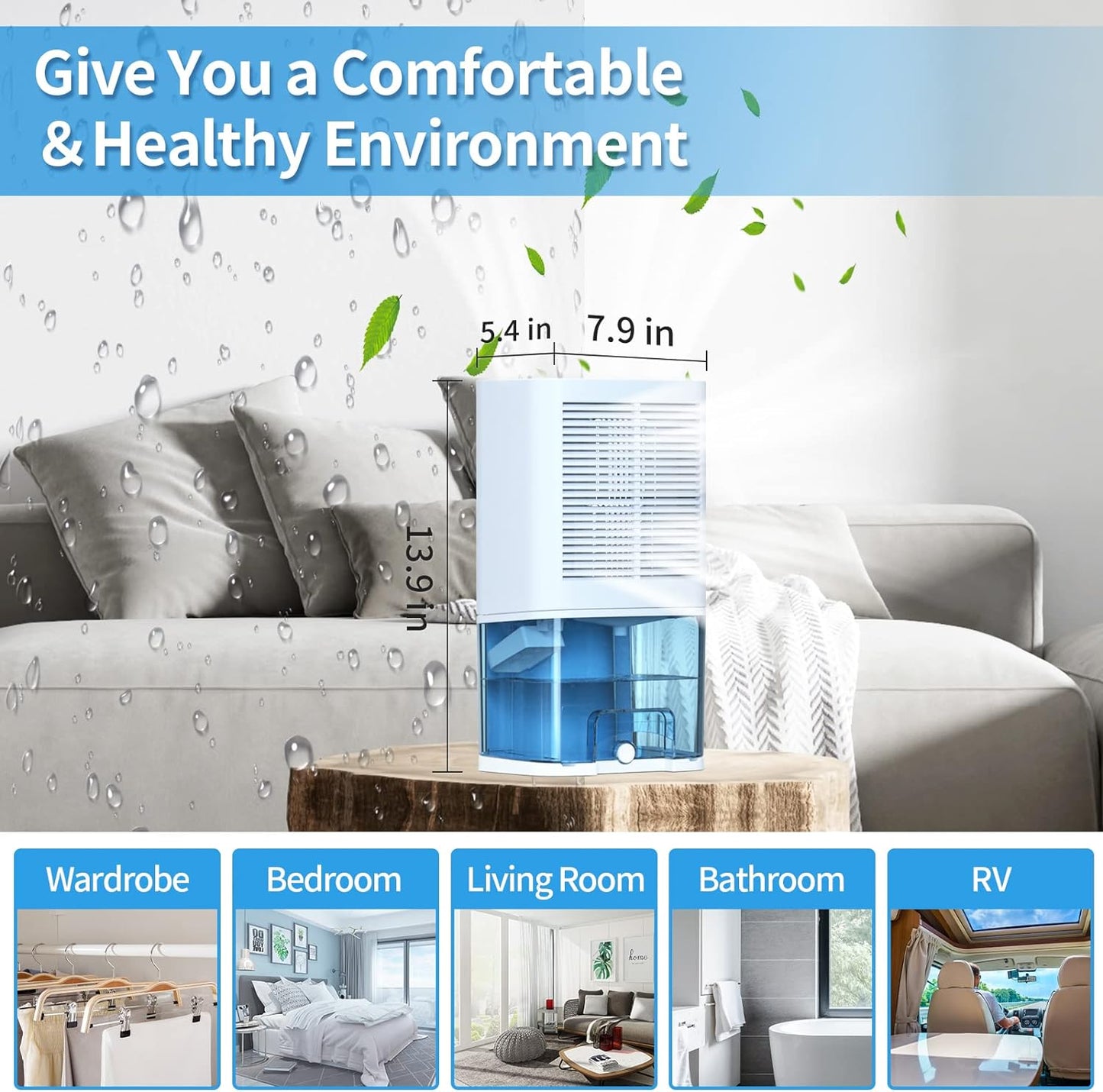 Deshumidificador de 68 onzas, HOUSEHOLD, con manguera de drenaje.