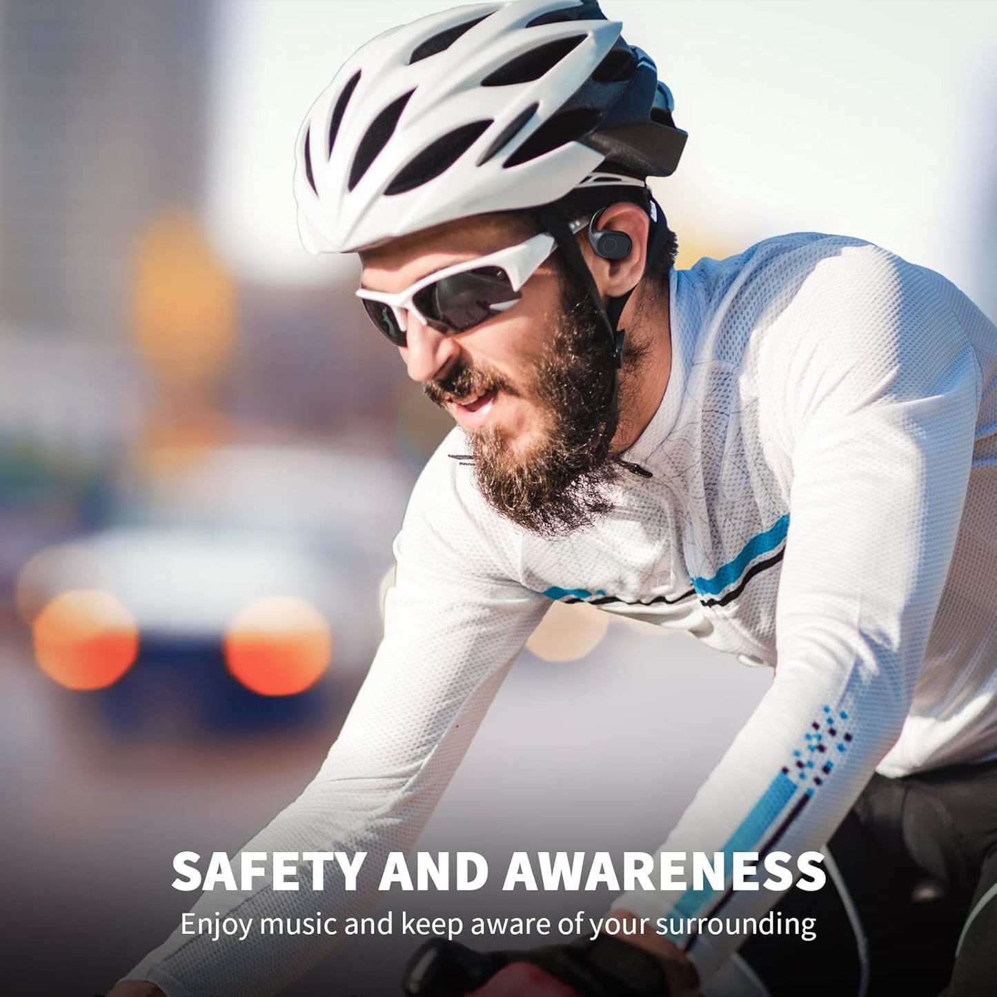 PSIER - Auriculares Abiertos Negros con Bluetooth 5.3, Auriculares Deportivos