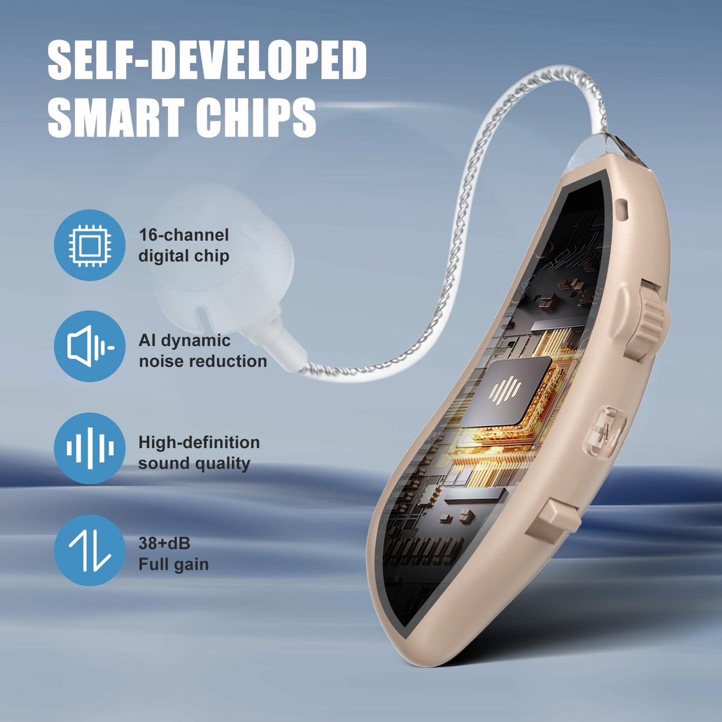 Auxiliares auditivos FLAYGO, cancelación inteligente de ruido.