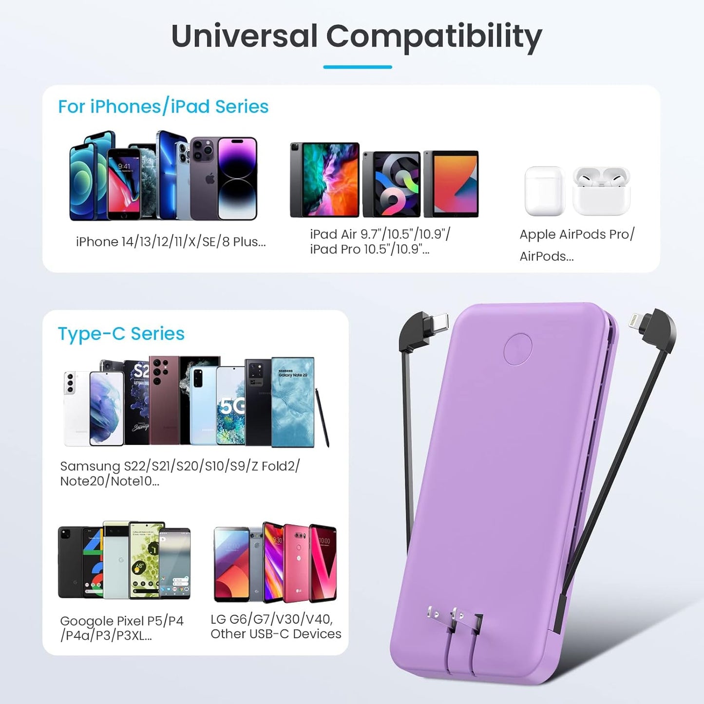 Cargador hx100j3 portátil con cables integrados y enchufe