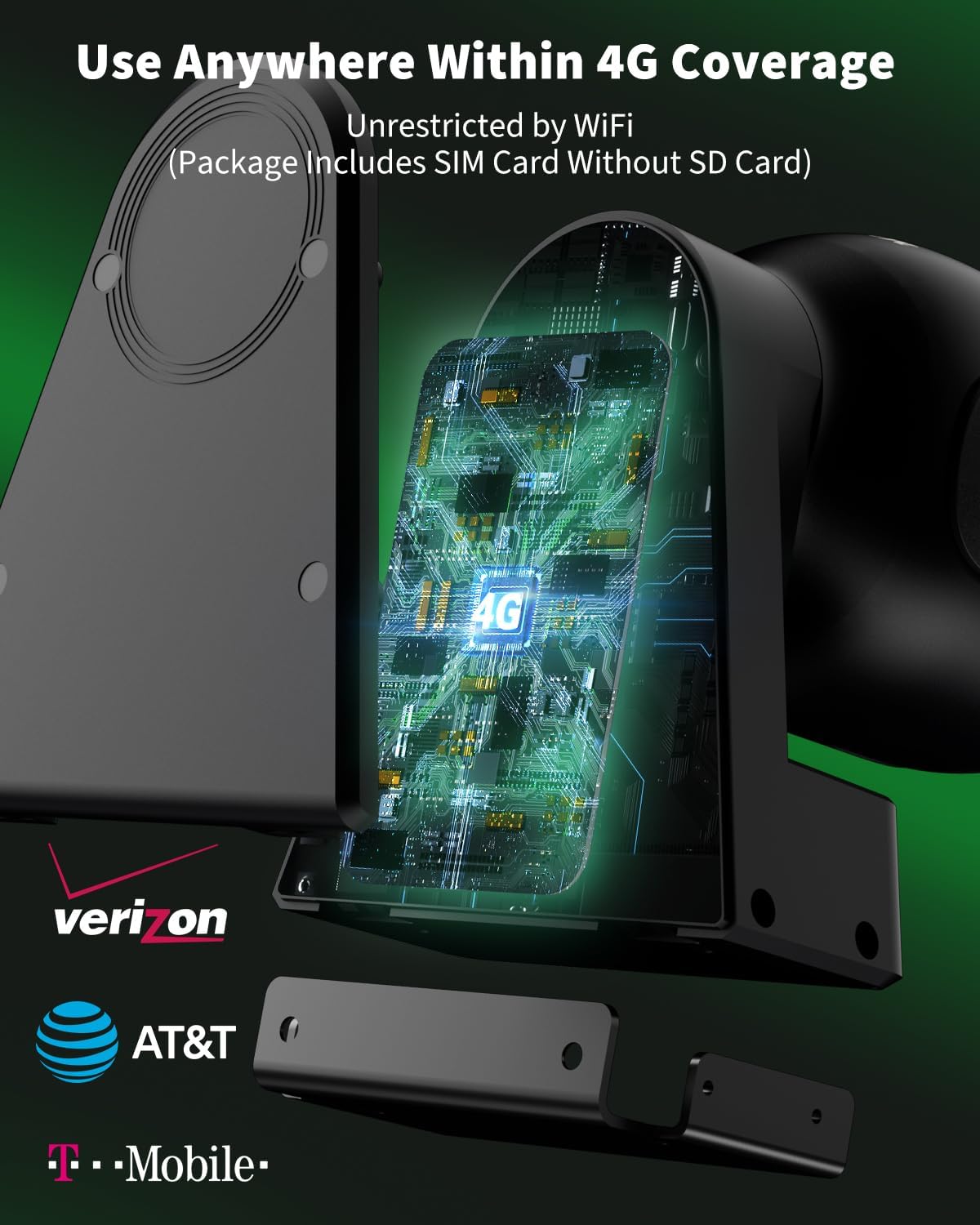 Manshur® Cámara de seguridad celular 4G LTE solar con tarjeta SIM.