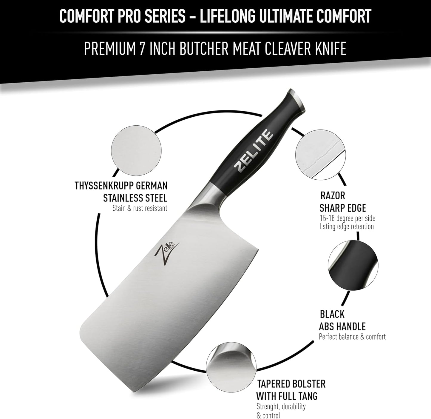Cuchillo de carnicero de acero inoxidable, alemán, Zelite Infinity.