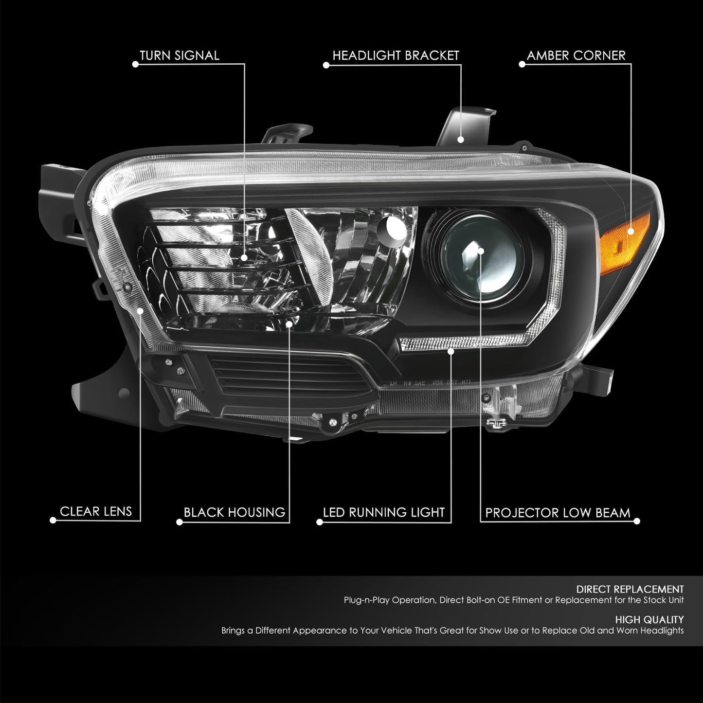 Faros Delanteros compatibles con Tacoma 2016-2023, halógeno.
