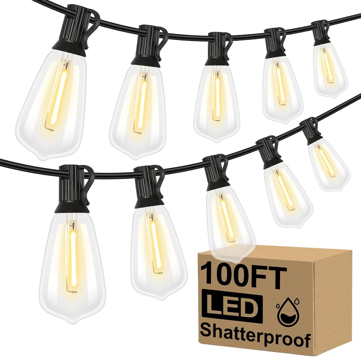 Guirnalda de luces LED para exteriores, Brightever, 100FT, imperm.