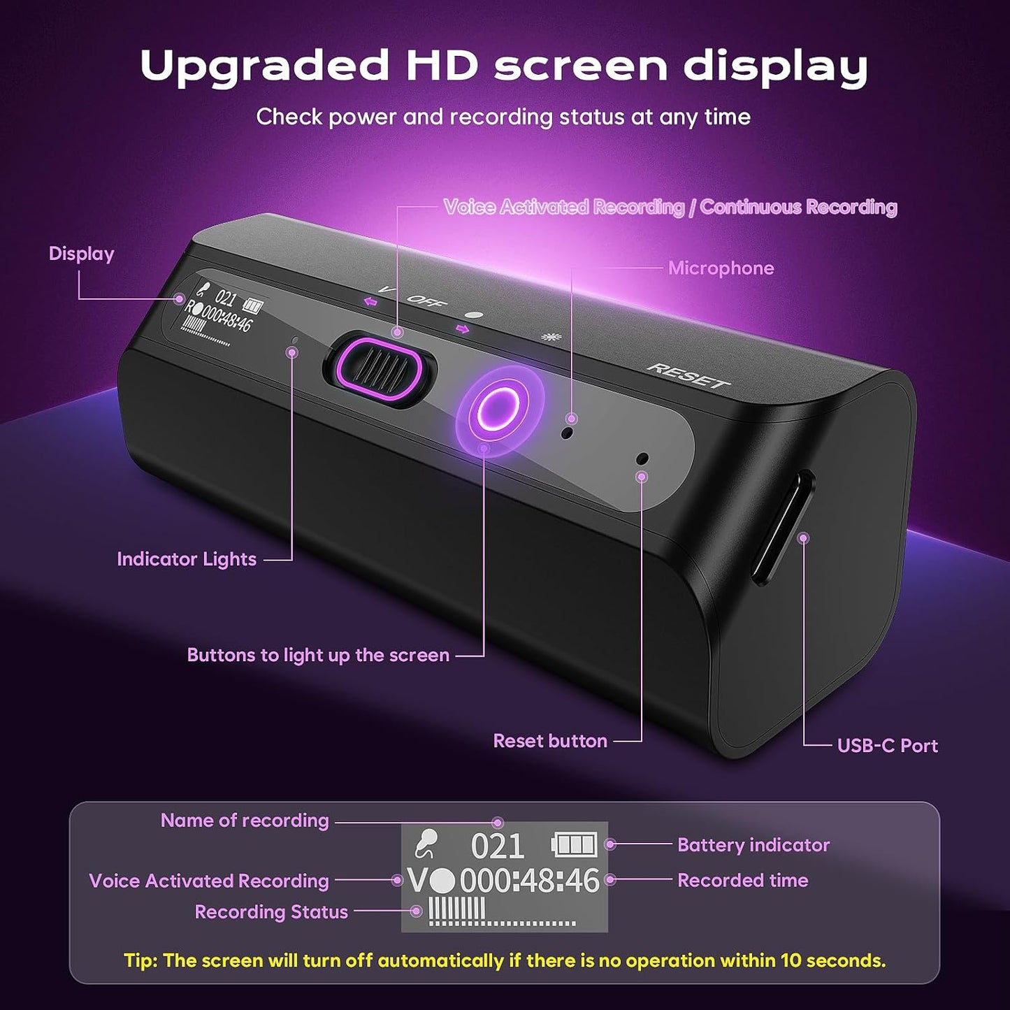 Grabadora de voz digital, con triple reducción de ruido, 9800Hrs.