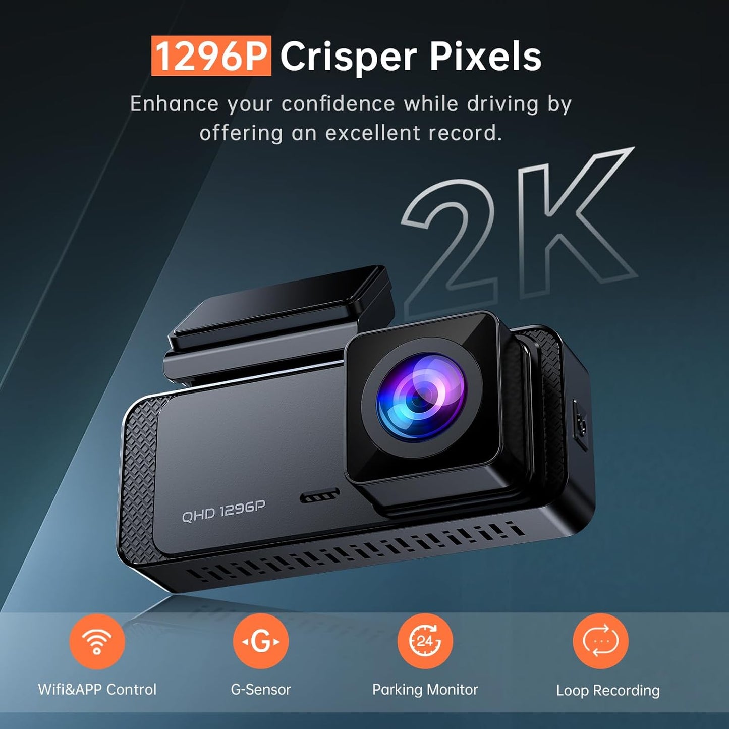 Cámara de Tablero 1080p 1296p 170° LCD Touch Negro Montaje en Salpicadero