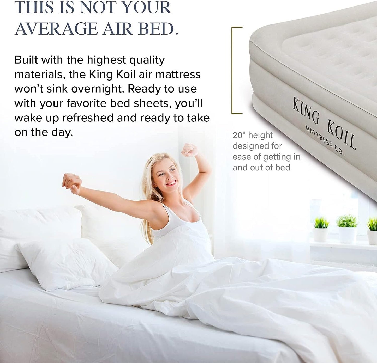 King Koil Colchón de aire integrado de lujo con bomba incorporada, QUEEN 20"