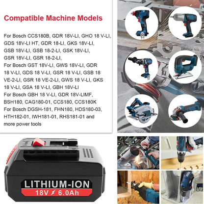 Batería de litio, repuesto, 18V, 6.0 Ah para Bosch BAT609.