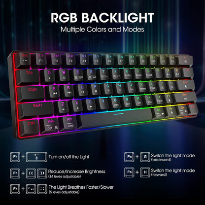 KOORUI - Teclado Para Juegos, 60% Mecánico con 26 RGB Retroiluminados