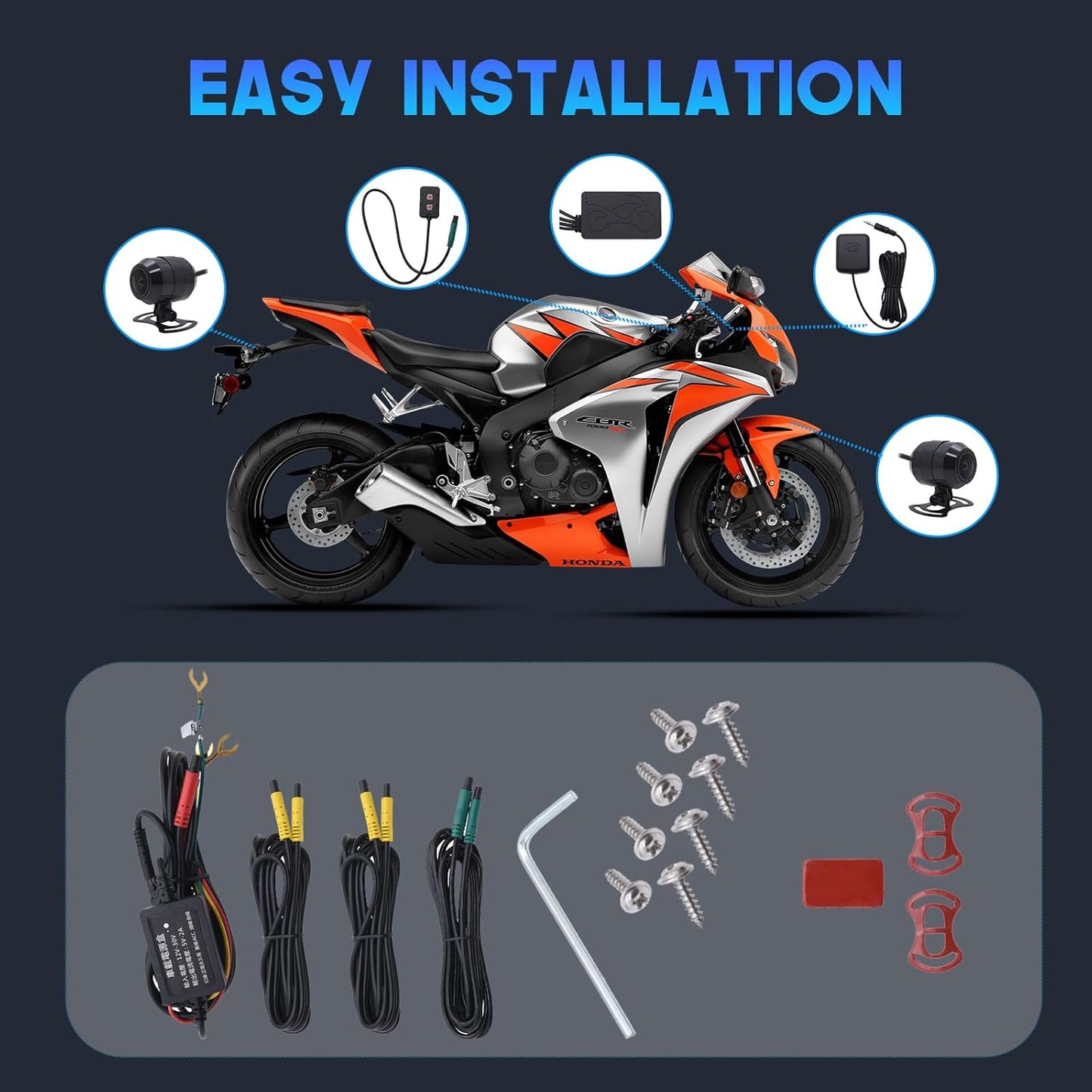 Geloo Cámara de tablero de motocicleta dual 1080P Dash Cam