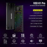 Teclado Cableado K1 Pro, para juegos y streaming con pantalla y perillas.