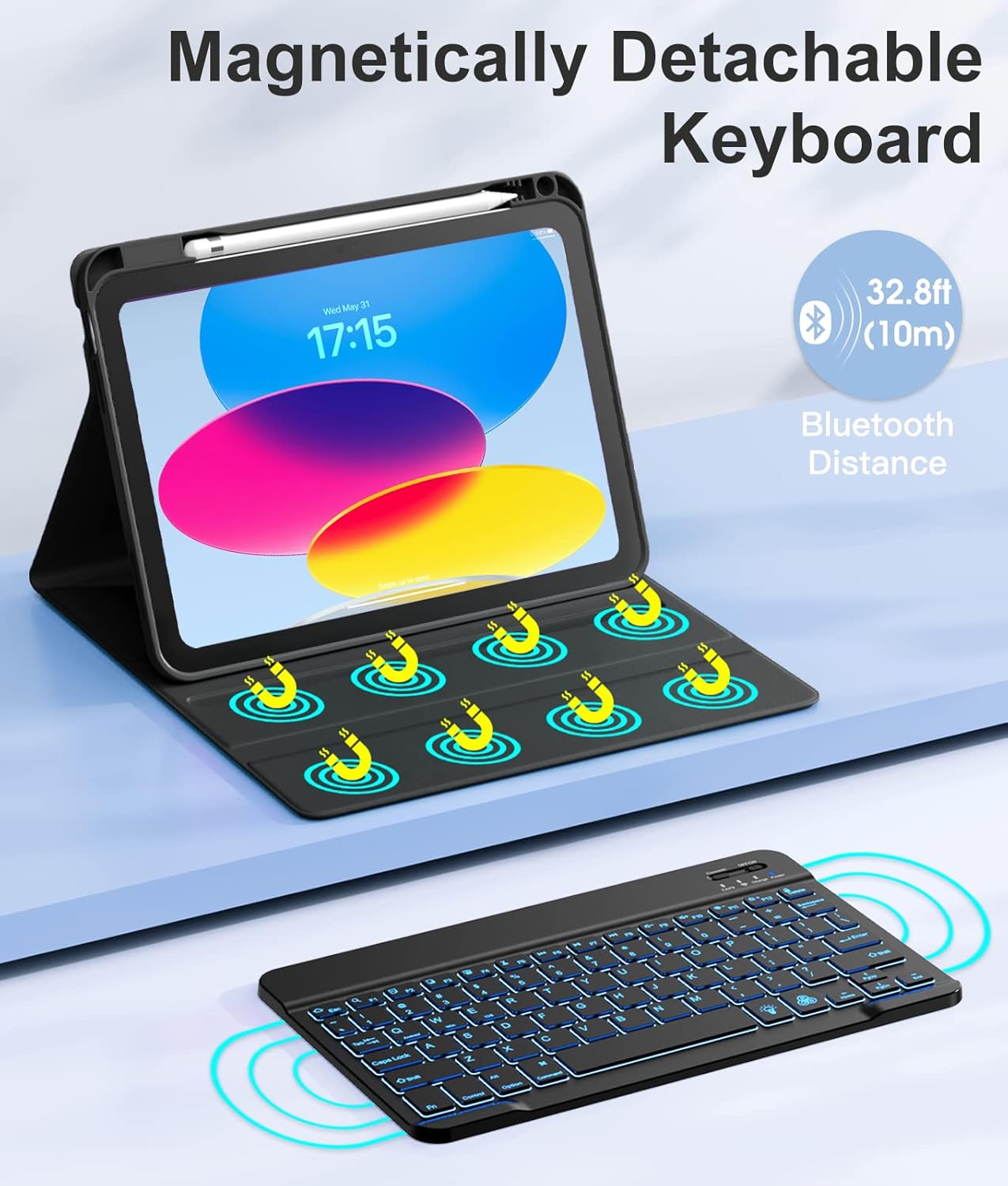 Funda para iPad de 11ª y 10ª gen. con teclado, 7 colores , inalámbrico.