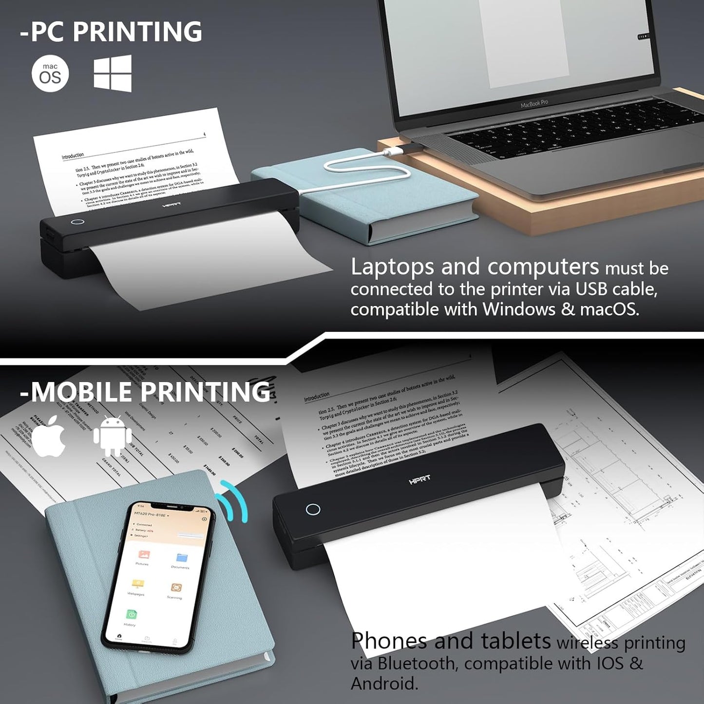 Impresora portátil inalámbrica, térmica, Bluetooth, 8.5 x 11".(USADA).