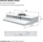 Campana extractora de 30", ventilador de escape de 2 velocidades.