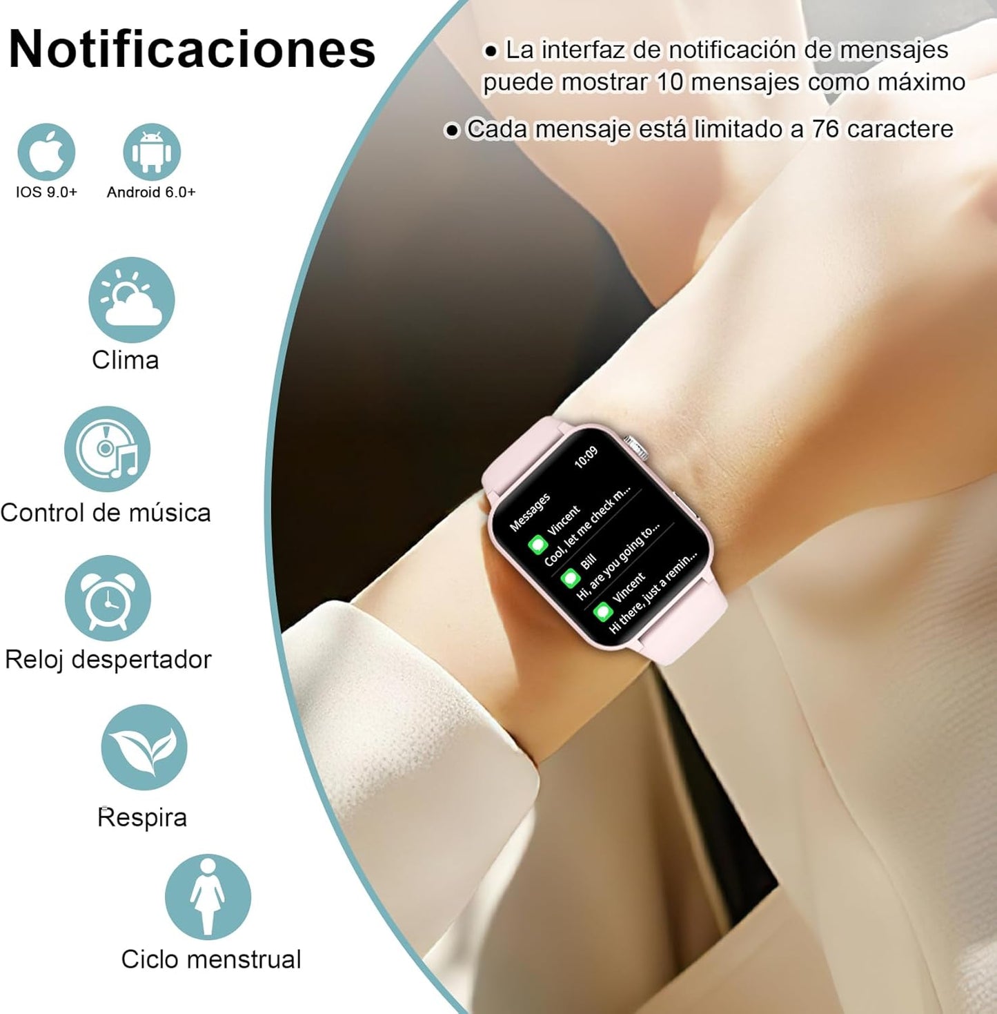 Reloj inteligente, pantalla HD 1.85", voz AI, + 100 modos deportivos.