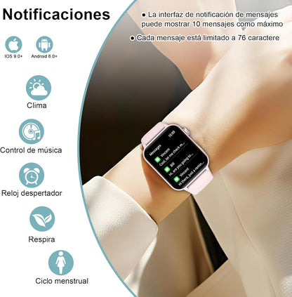 Reloj inteligente, pantalla HD 1.85", voz AI, + 100 modos deportivos.