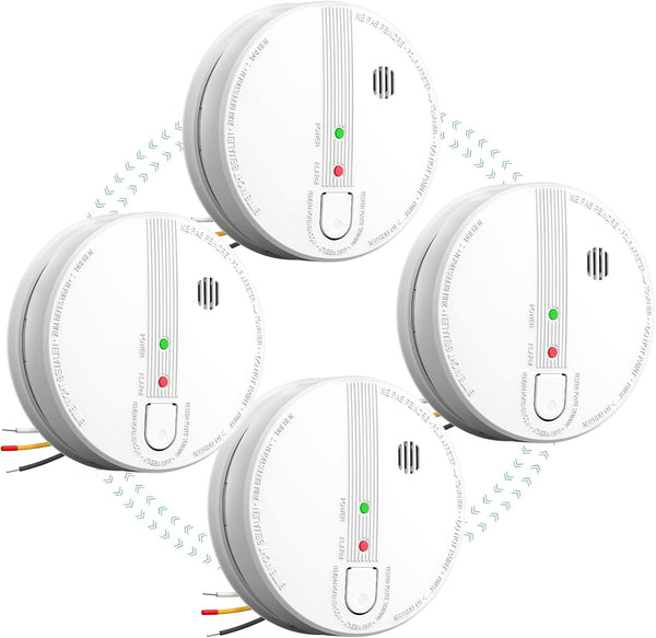 Juego De Detectores De Humo Interconectados, 4pcs, Bat. Remp