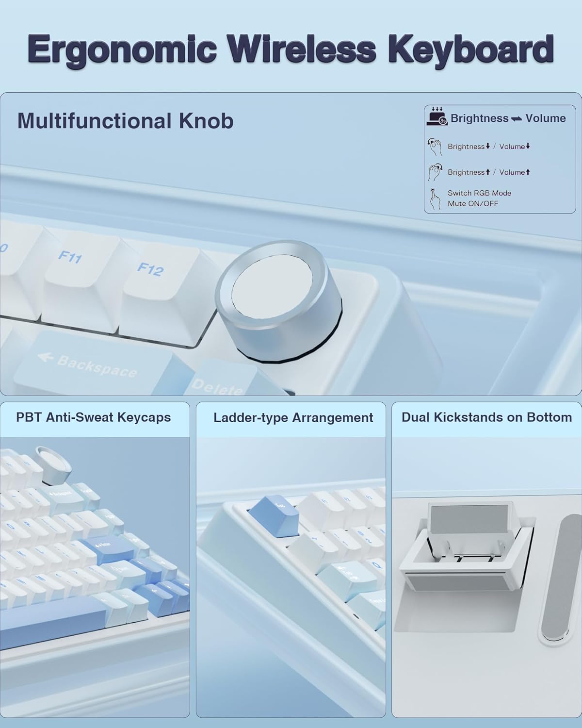 AULA F75 75% teclado mecánico inalámbrico, teclados para juegos RGB retroiluminados, 2.4GHz/Tipo-C/BT5.0