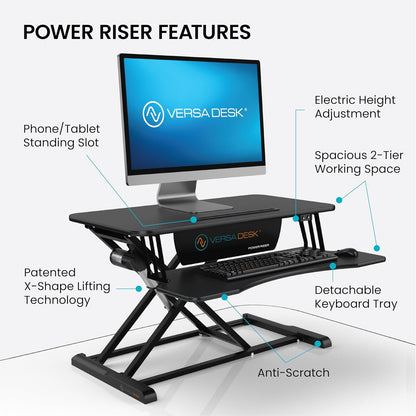 Escritorio eléctrico de 32", Versadesk, altura ajustable, bandeja p/teclado