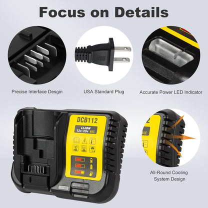 Kit de 2 baterías DCB120 de 3.0 A con cargador, compatible Dewalt.