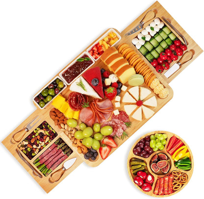 Juego de tabla de Charcutería, YZS, Con tabla y charola de Bambú.
