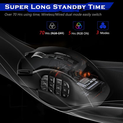 Mouse inalámbrico para juegos, Redragon M901P-KS, botones laterales