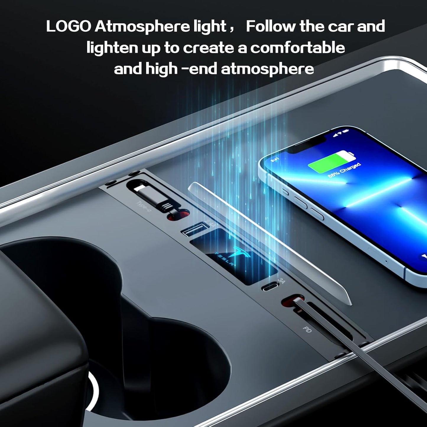 Cargador USB para coche, multipuerto para Tesla modelo 3/Y.