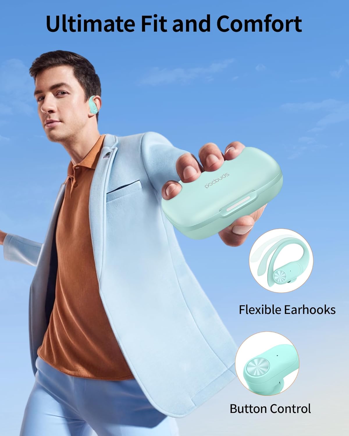 Auriculares Bluetooth Inalámbricos Ipx7, 80h Pocbuds T60 verde