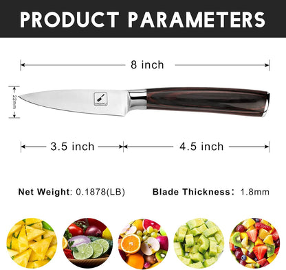 Cuchillo de pelar, 3.5", acero inoxidable, mango Pakkawood.