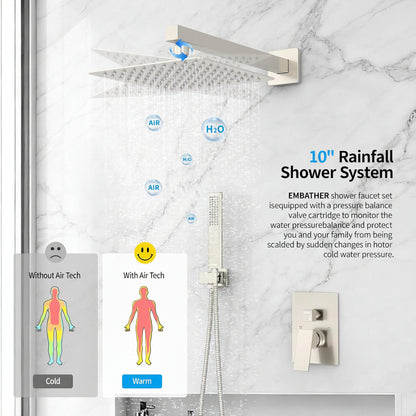 Sistema de ducha Embather 10", Con cabezal de lluvia en pared.