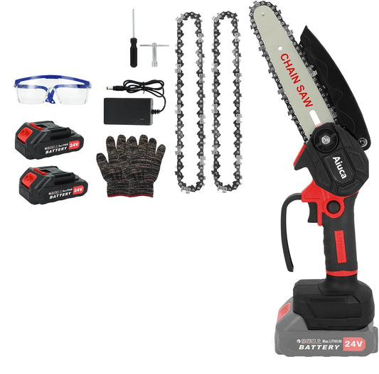 Mini motosierra inalámbrica de 6 pulgadas.