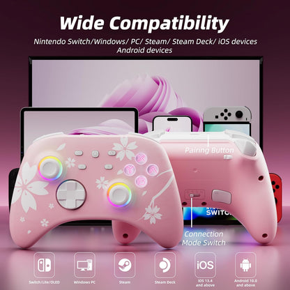 Control Gamer Switch Mytrix Bluetooth RGB Turbo Rosa