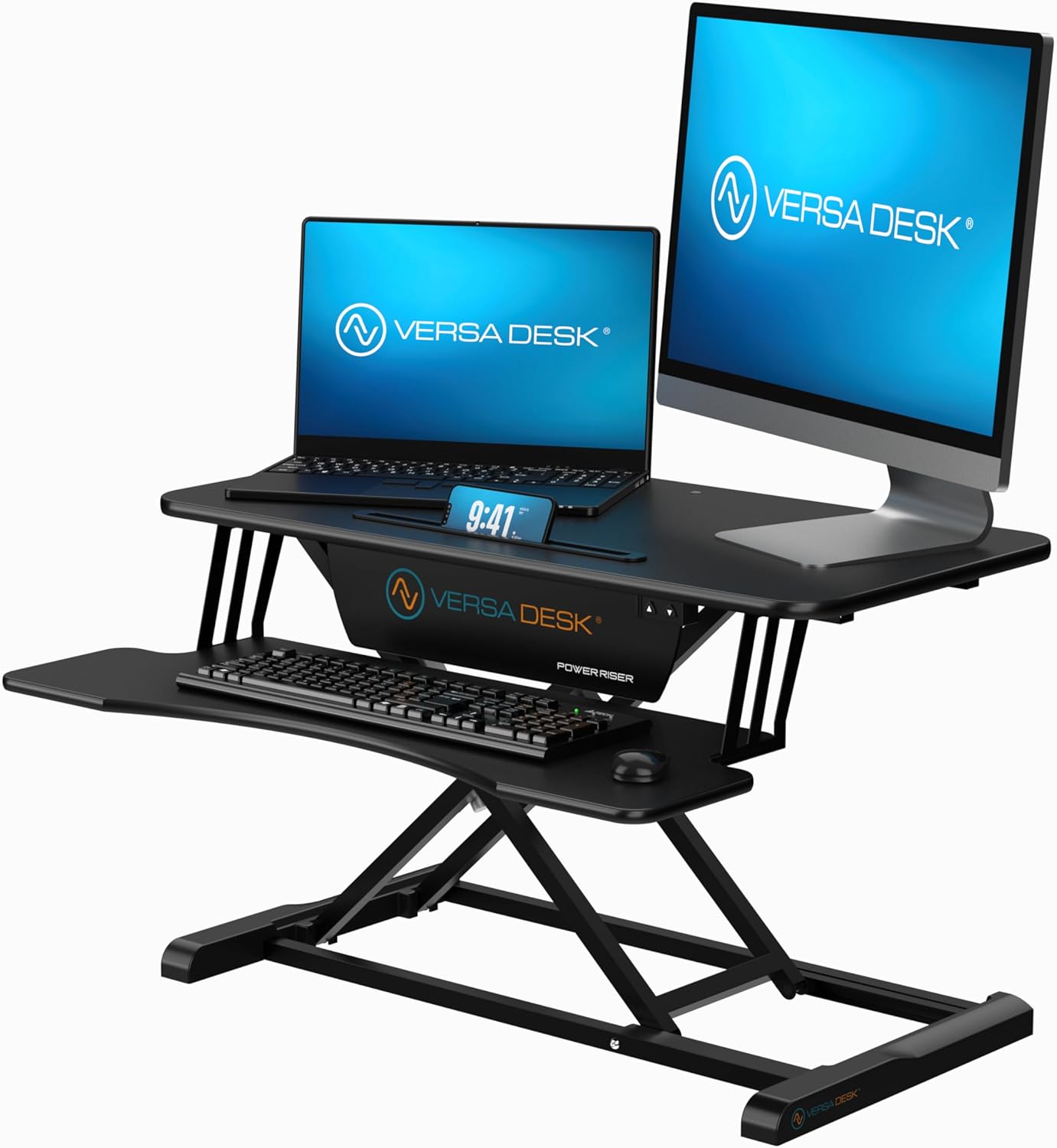 Escritorio eléctrico de 32", Versadesk, altura ajustable, bandeja p/teclado