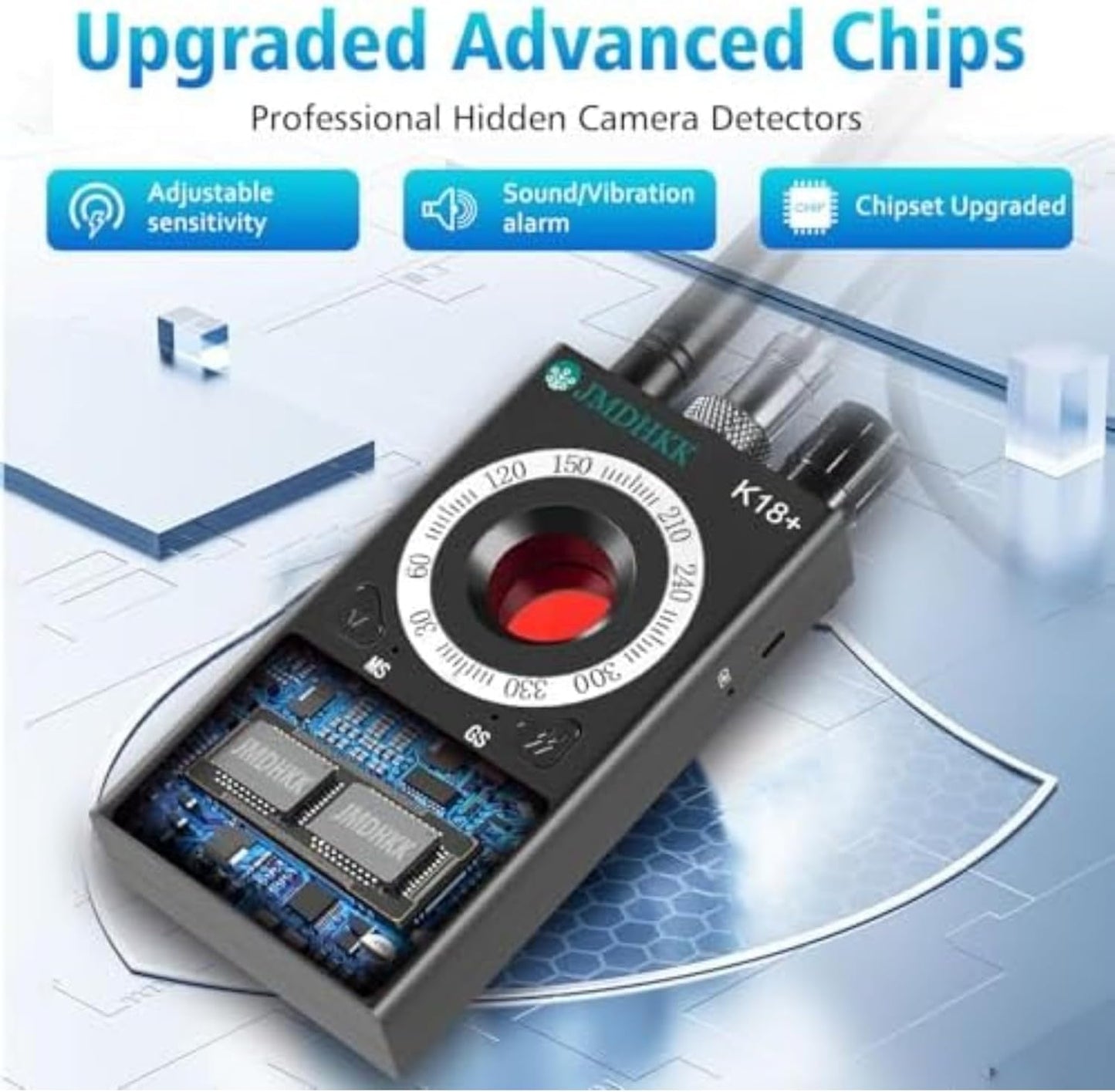 Detector de señales RF, inalámbrico, cámaras, GPS, Disp. Ocultos.