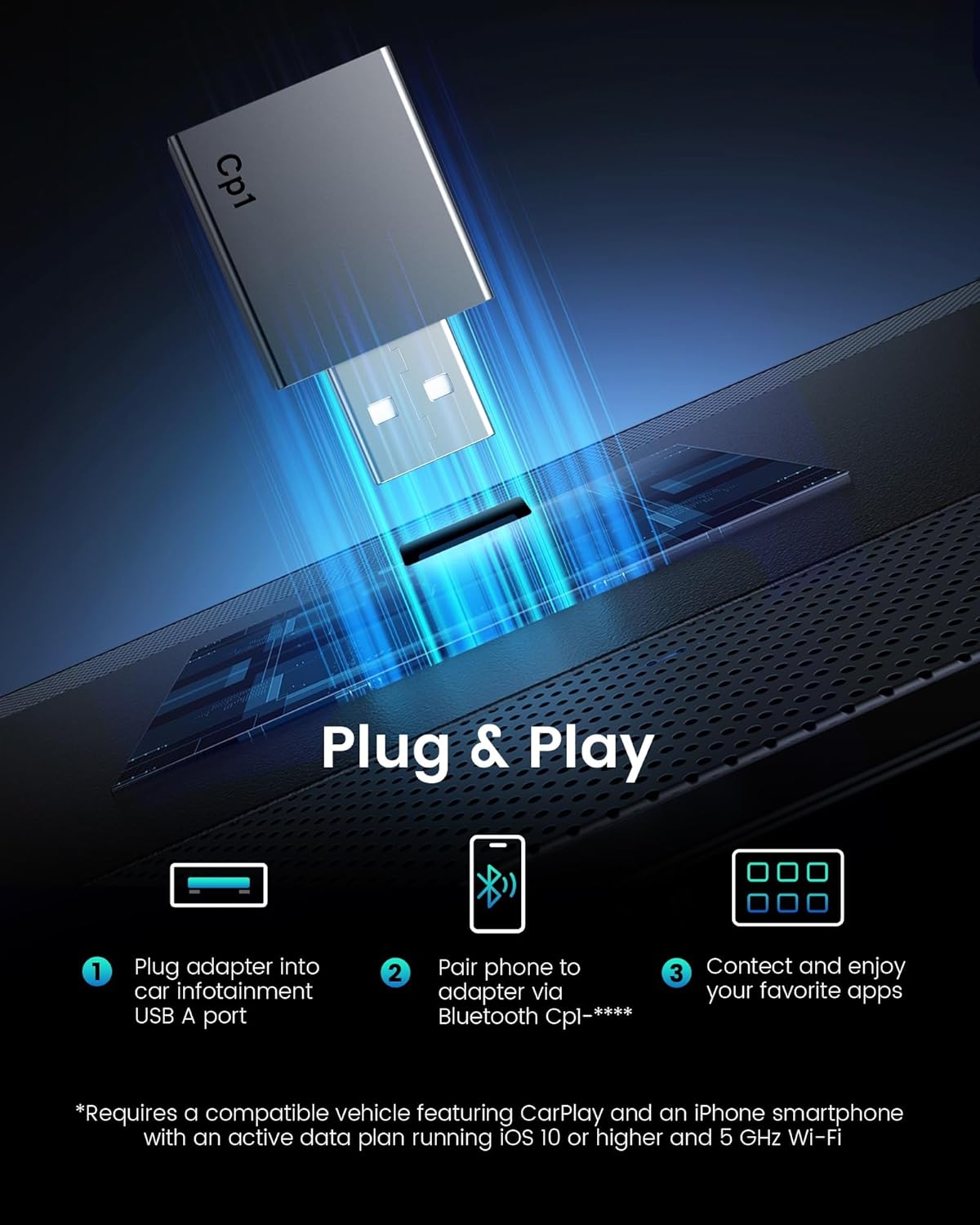 Adaptador inalámbrico CarPlay para Apple Plug and Play