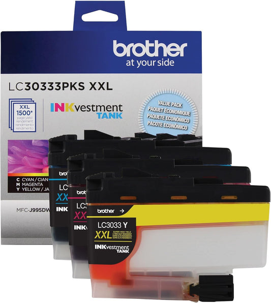 Brother LC30333PKS - Paquete de 3 cartuchos de tinta de color de alto rendimiento.