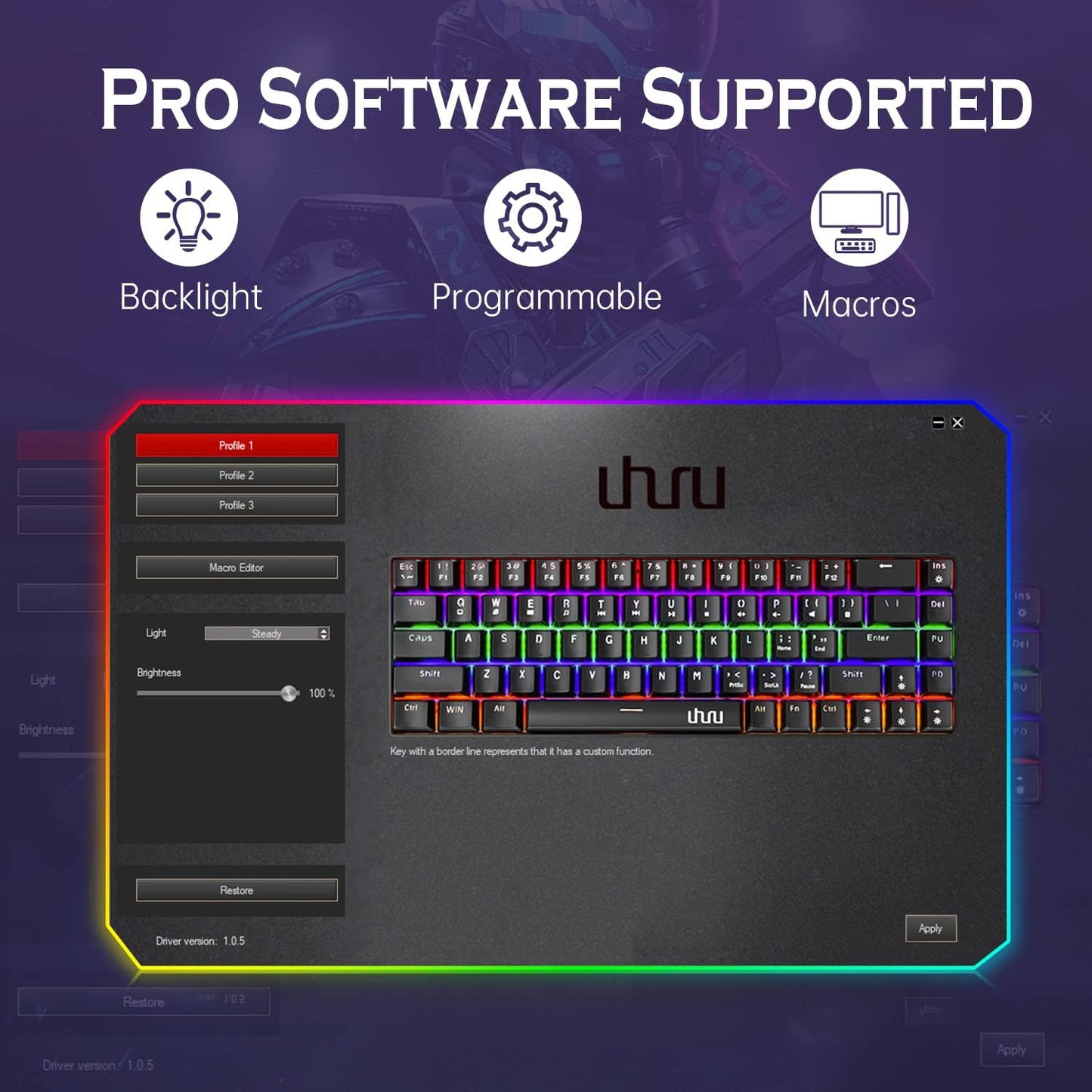 UHURU Teclado mecánico para juegos, UMK-100 con cable.