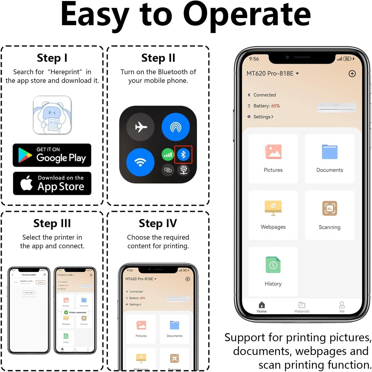 Impresora portátil inalámbrica, térmica, Bluetooth, 8.5 x 11".(USADA).
