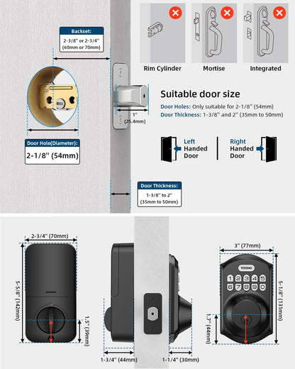 Cerradura inteligente, sin llave, con teclado, con 2 llaves TEEHO TE001