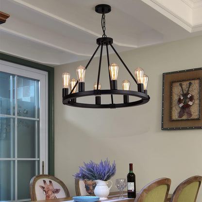 Lámpara colgante, 23.6", 8 luces, redonda, metal negro.
