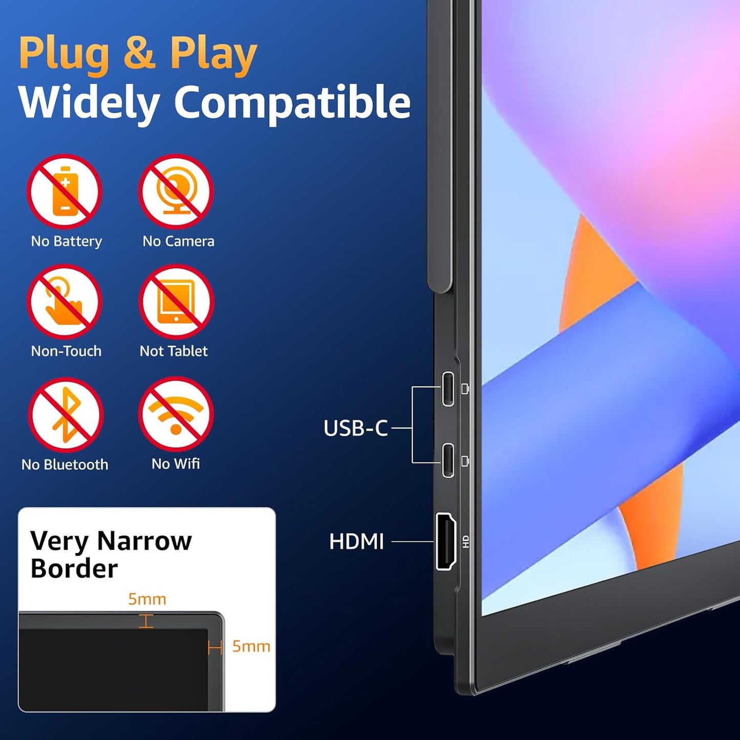 Monitor portátil Upperizon de 18,5", 1080P FHD, con soporte, VESA.