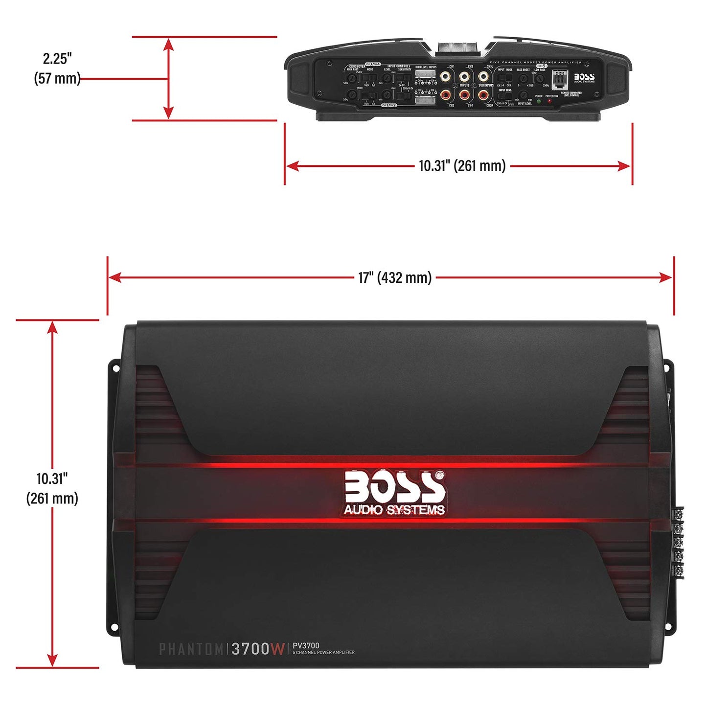 Amplificador Boss Audio PV3700 Phantom 3700W 5 Channel Full Range, Class A/B