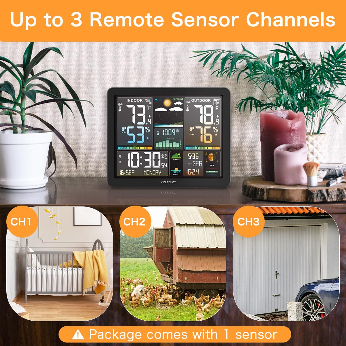 KIDLEDUCT - Termómetro inalámbrico para interiores y exteriores.