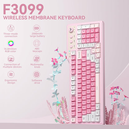 Teclado Inalámbrico Con Botón Multimedia Triple Modo Aula F3099